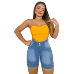 Bermuda Jeans Feminina com Ilhós e Cós Alto Sofisticado - Imagem 4