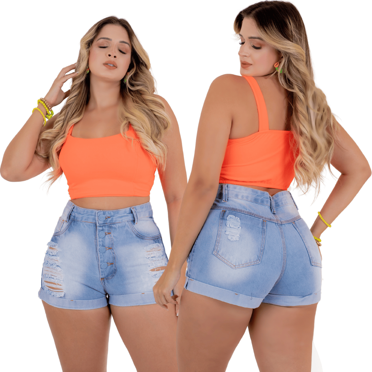 1 Bermuda Feminina Jeans Lavagem Clara Cós Alto - Estilo e Conforto - Imagem 1