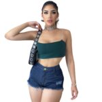 Bermuda Jeans Feminina Escura Cintura Alta - Modelo Detonado - Qualidade Premium - Imagem 3