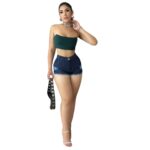 Bermuda Jeans Feminina Escura Cintura Alta - Modelo Detonado - Qualidade Premium - Imagem 4