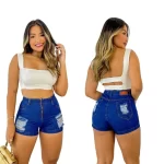 Bermuda Feminina Jeans Destroyed com Zíper - Estilo e Conforto para Mulheres Modernas