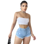 Bermuda Jeans Feminina Azul Claro Curto - Cintura Alta - Imagem 2