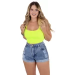 Bermuda Jeans Feminina Destroyed Cós Alto - Barra Dobrada - Imagem 3