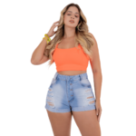 Bermuda Feminina Jeans Lavagem Clara Cós Alto - Estilo e Conforto - Imagem 5