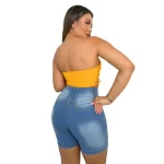 Bermuda Jeans Feminina com Ilhós e Cós Alto Sofisticado - Imagem 5