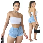 Bermuda Jeans Feminina Azul Claro Curto - Cintura Alta