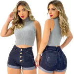 Bermuda Jeans Feminina Lavagem Escura Curta - Cintura Alta e Estilo Sofisticado